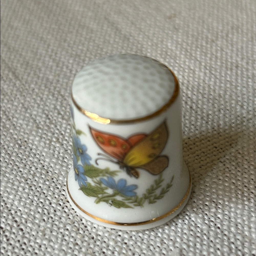 Porcelain Thimble with Butterfly and Floral Design